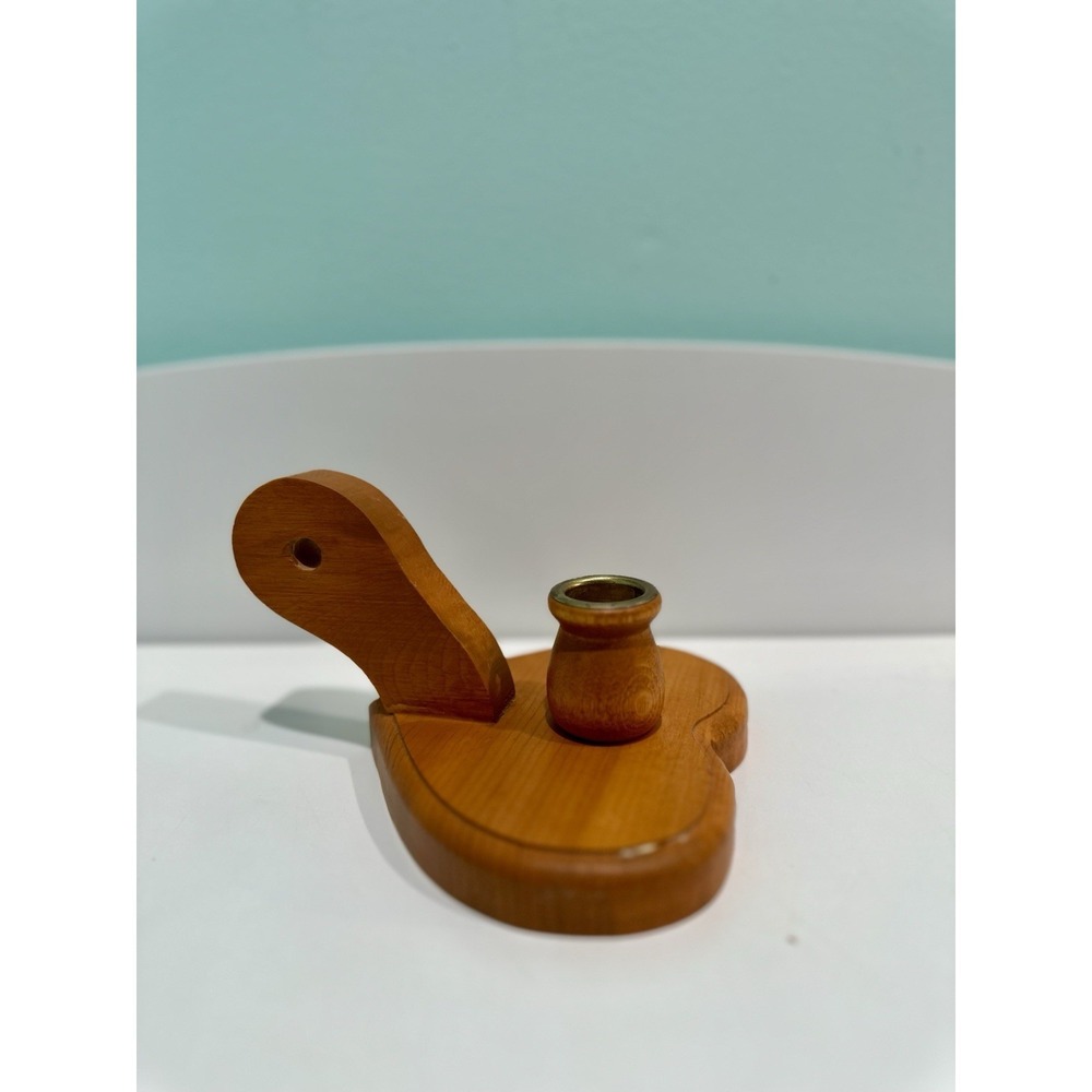 1989‎ Vintage Wooden Goose Heart Candlestick Holder Granny Decor